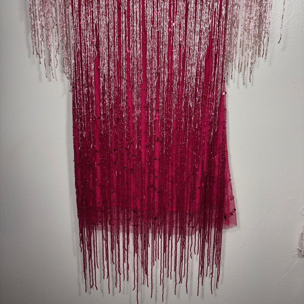 Nasty Gal Beaded Fringe Mini Dress Womens Sz 0 Pink Sequin Party Cocktail - Picture 3 of 12
